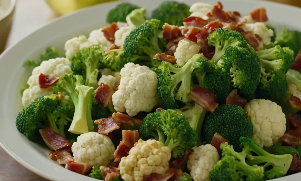 Ensalada de brócoli y coliflor con tocino sin lácteos