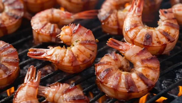 camarones bbq envuelto en tocino