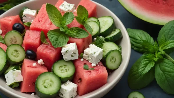 ensalada de sandia y pepino con feta