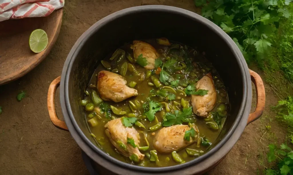 estofado de pollo y chile verde en olla de coción lenta