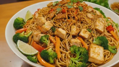 fideos salteados con pollo