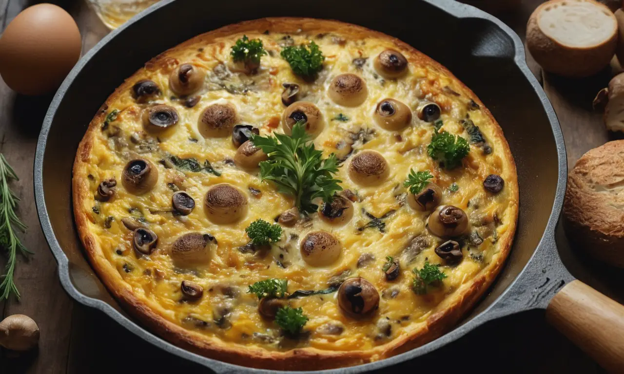 Una deliciosa frittata sencilla con huevos, champiñones y queso. Let me know if you have anything else I can help with!
