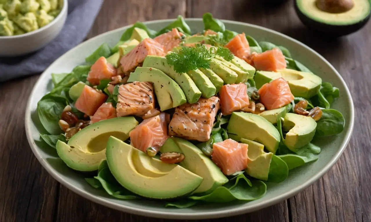 Ensalada de salm贸n con aguacate deliciosa y saludable