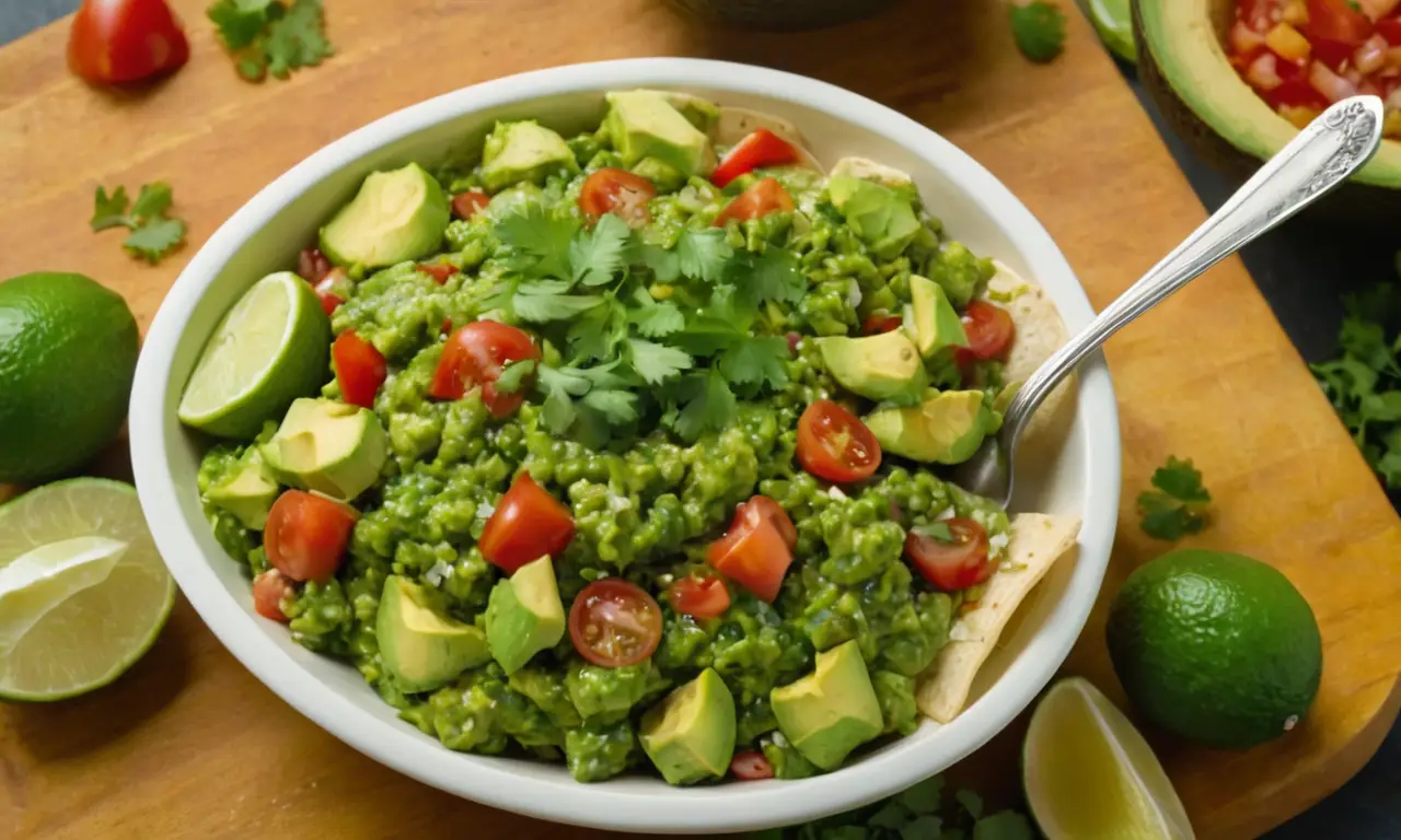 Salsa de aguacate fresca adorna los tacos y enchiladas