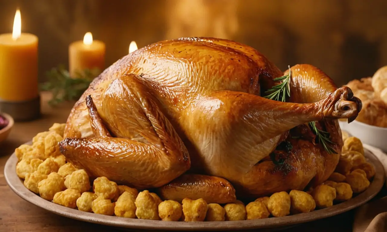 Un pastel de pavo dorado y cálido