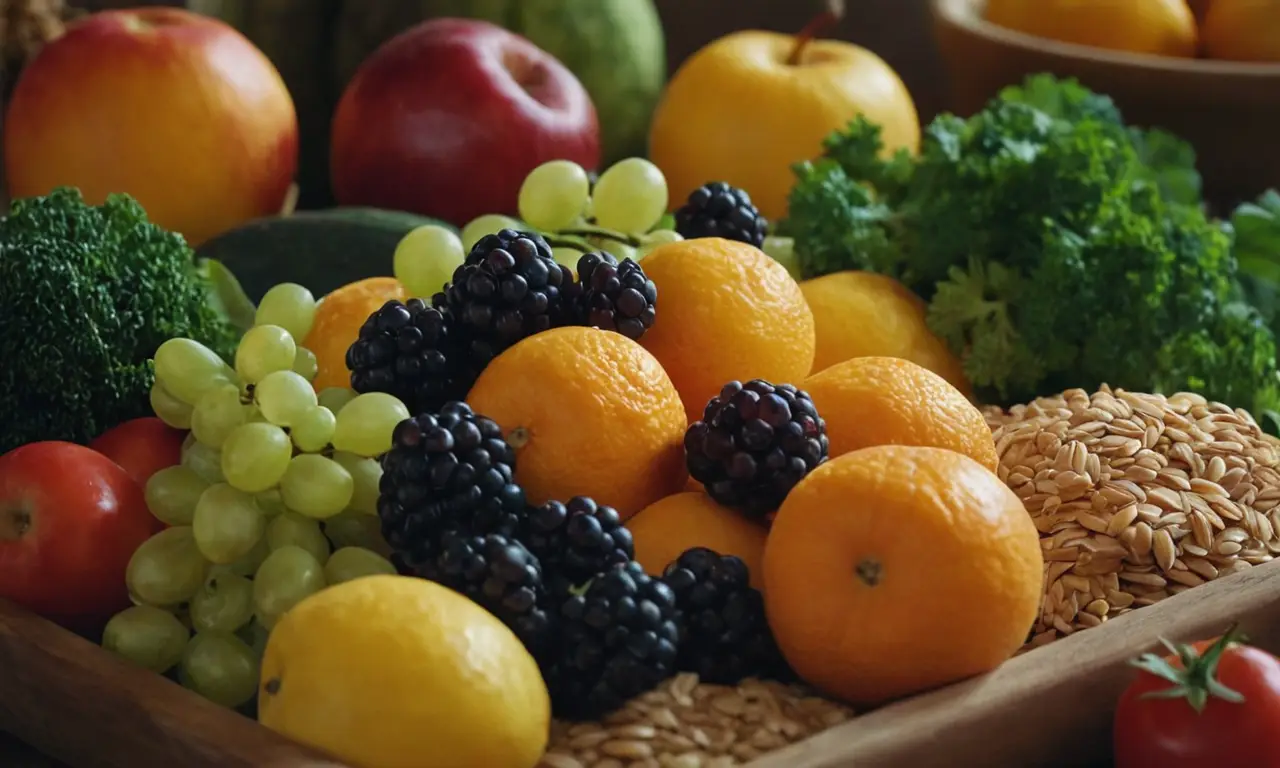 Frutas vibrantes y recetas veganas deliciosas