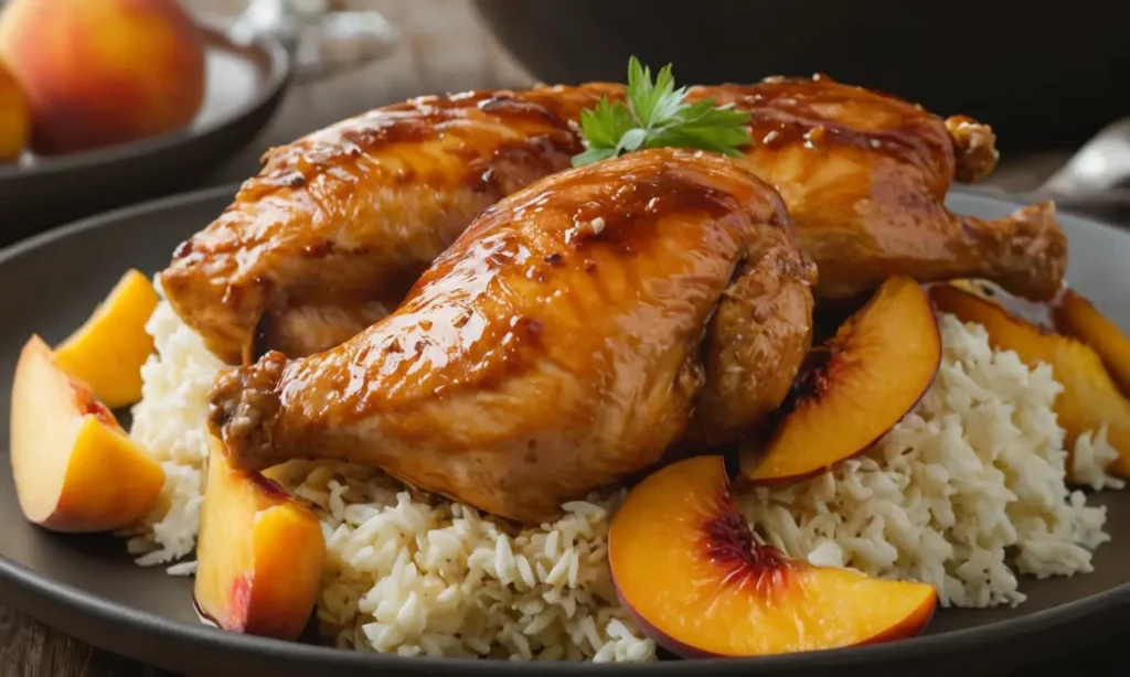 pollo bbq con melocoton en olla de cocción lenta