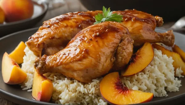 pollo bbq con melocoton en olla de cocción lenta