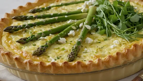 quiche de espárragos puerros feta